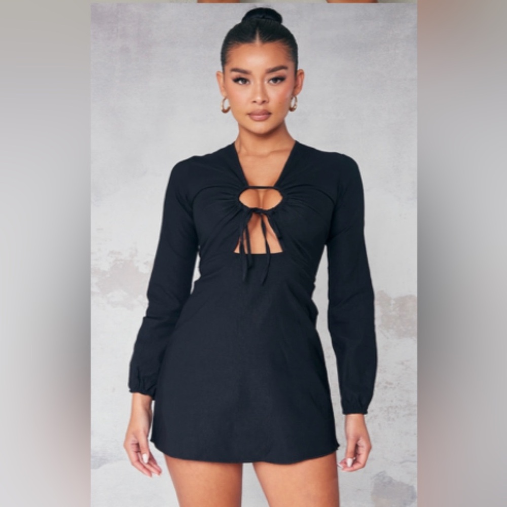 PrettyLittleThing Black Ruched Dress